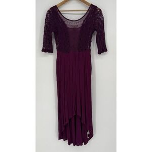 Free People Women's Lonesome Dove Plum Purple Crochet Mesh Hi Lo Boho Dress Sz 2